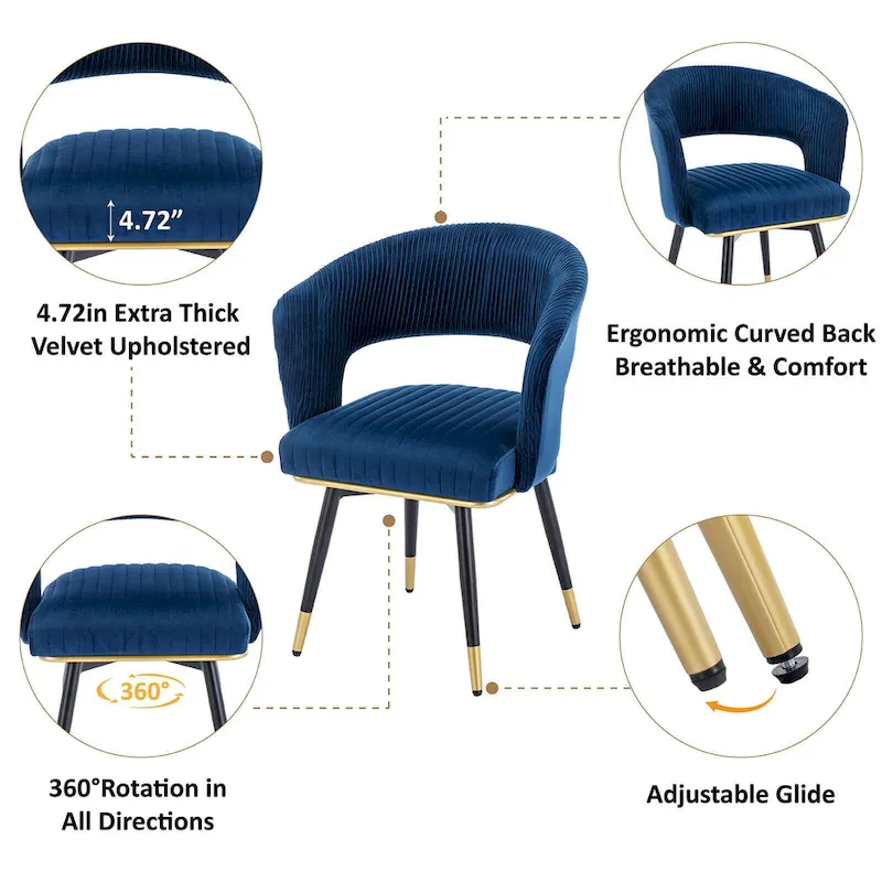 Swivel Velvet Dining Chair with Metal Legs, Set of 2