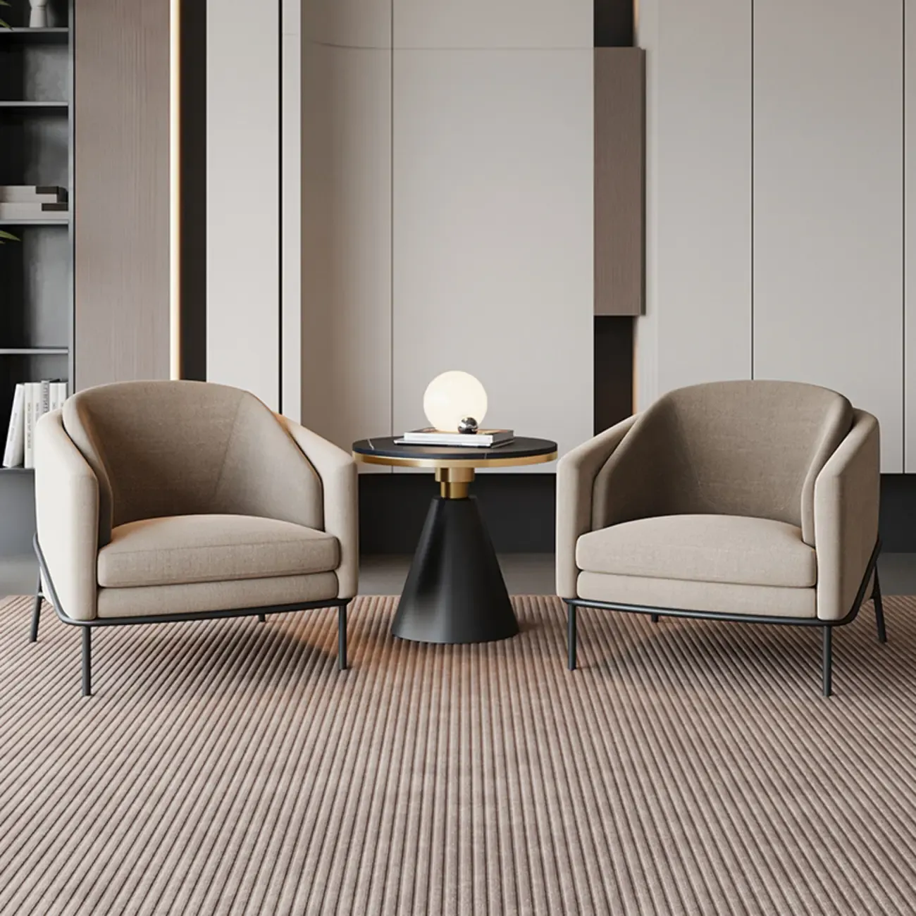 Modern Khaki Fabric Upholstered Barrel Chair