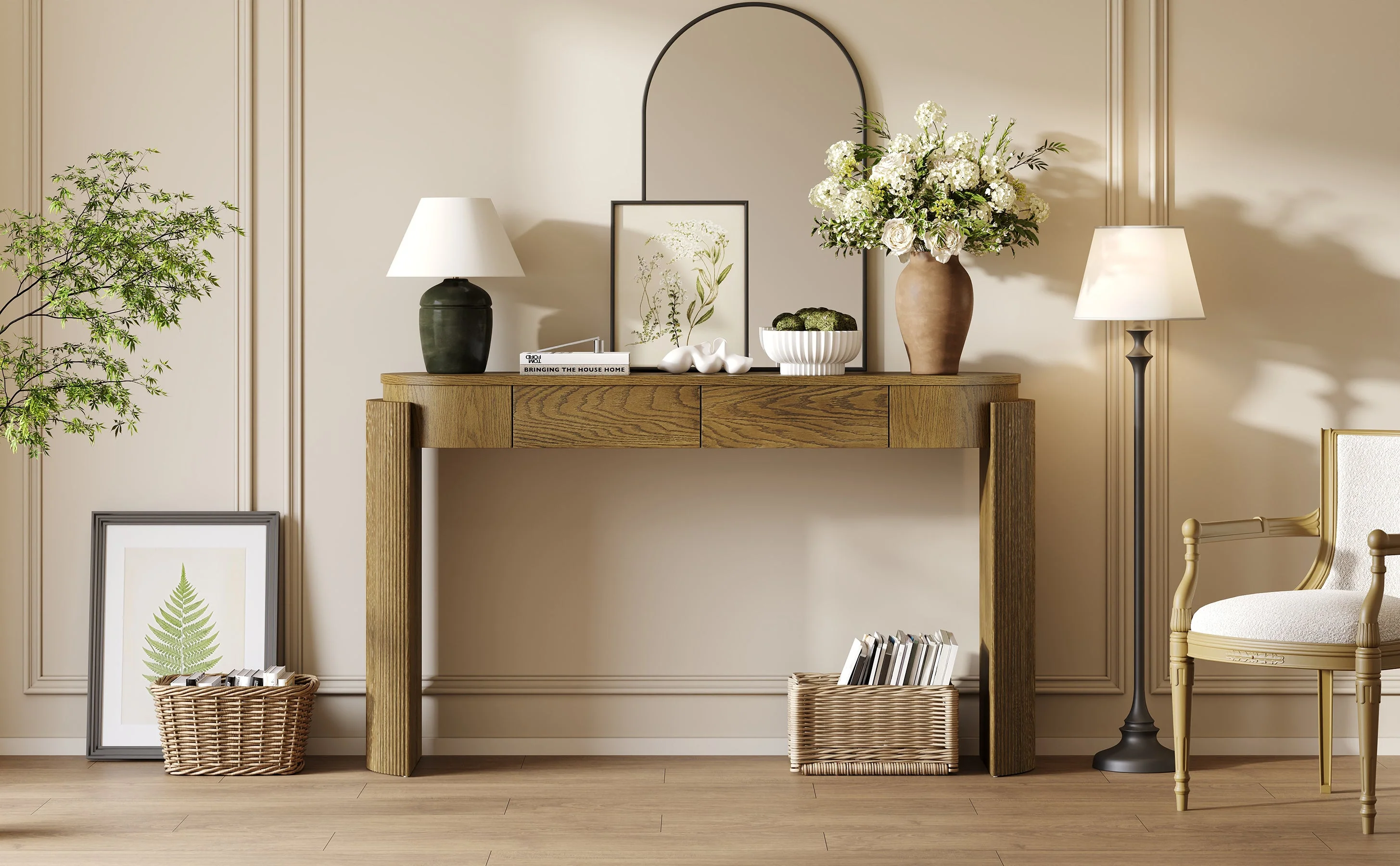 Walker Edison | Fluted Design Entryway Console Table and 2 Drawers
