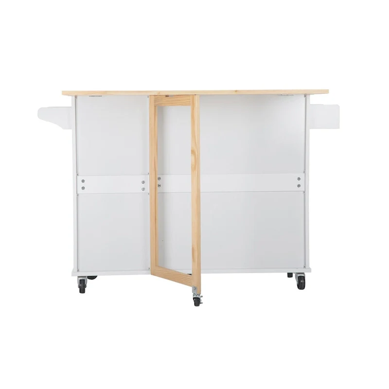 Mobile Kitchen Island & Kitchen Cart,With Extendable Rubber Wood Top and 3 Drawers - 53.93  (L) x 17  (W) x 36.22  (H