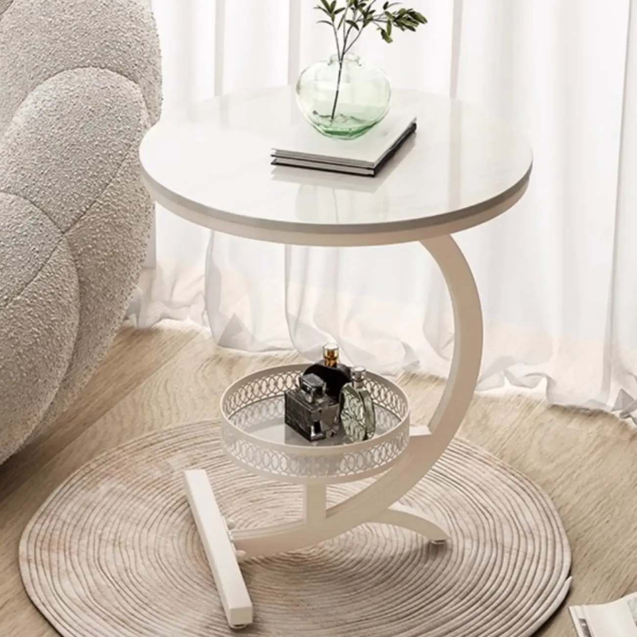 Glam Stone Top Metal Base C-Shape Side Table