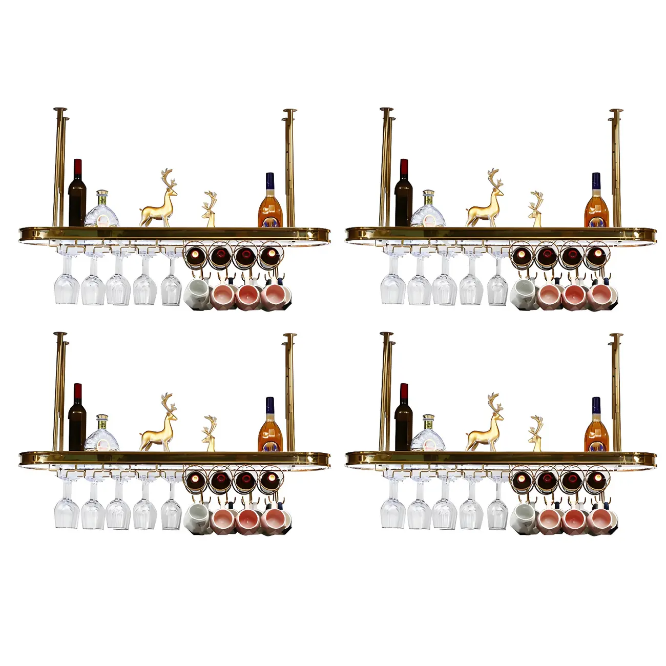 Modern Gold Metal Wine Rack with Glass Holder