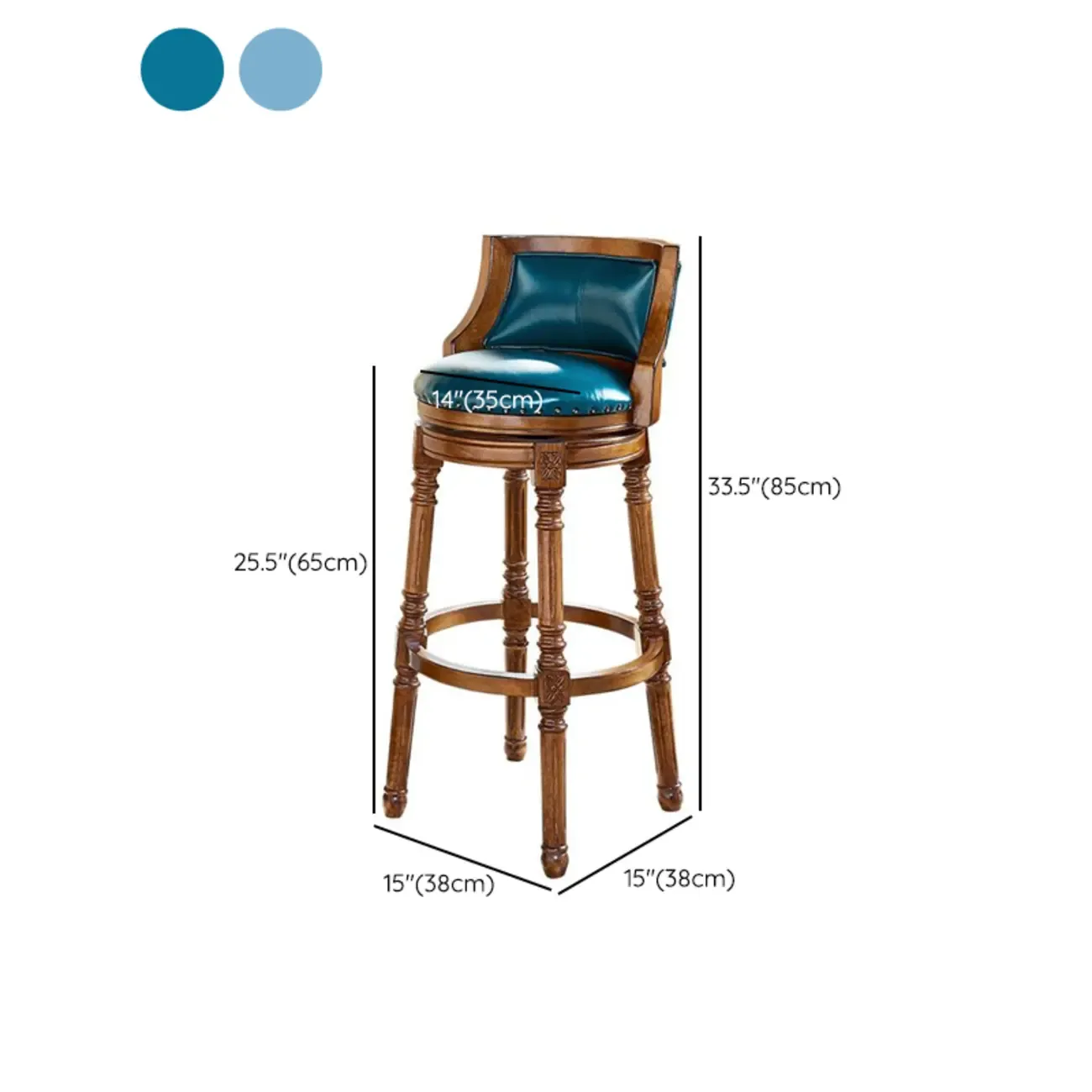 Traditional Blue Faux Leather Swivel Round Bar Stools
