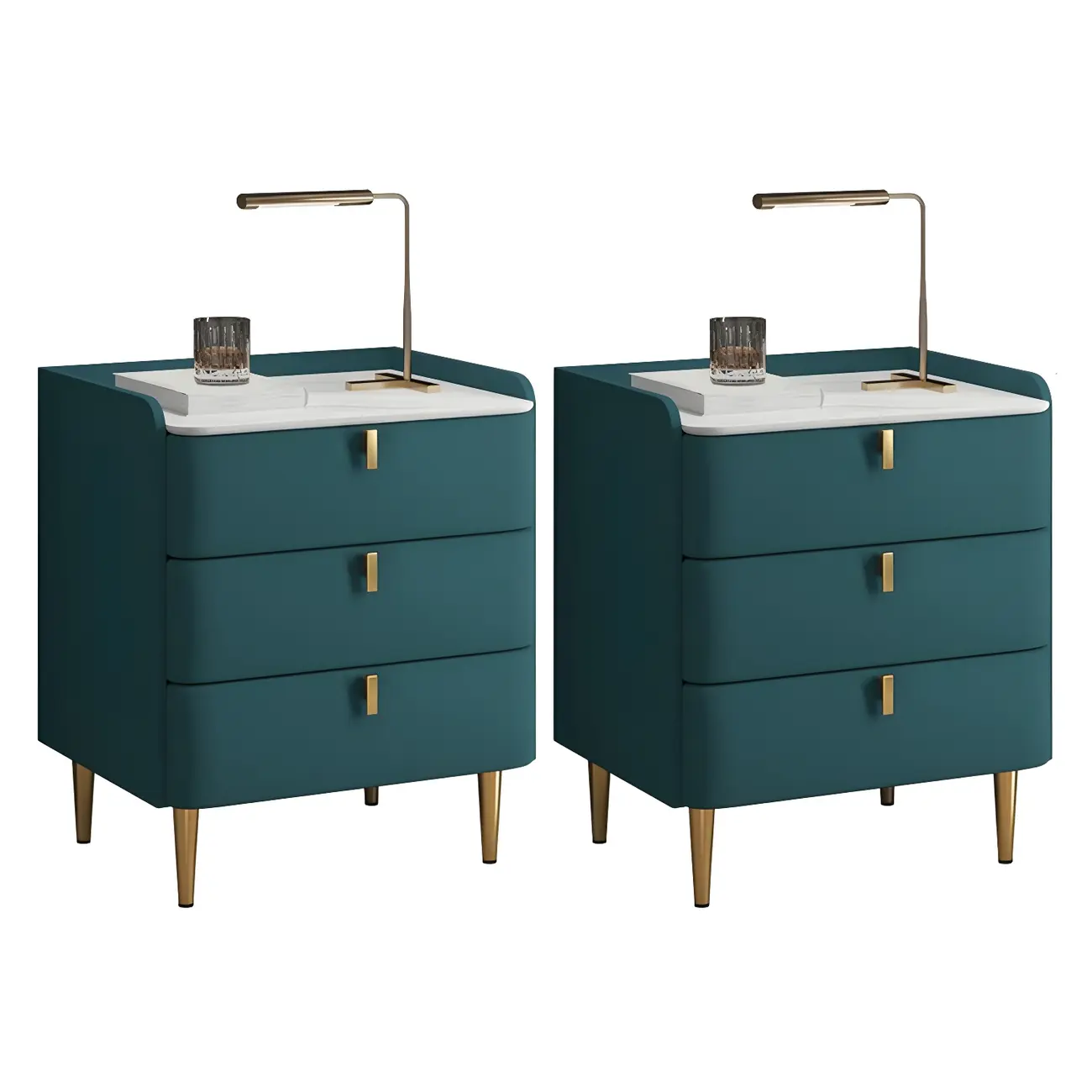 Glam Leather Sintered Stone Top Nightstand with Drawers