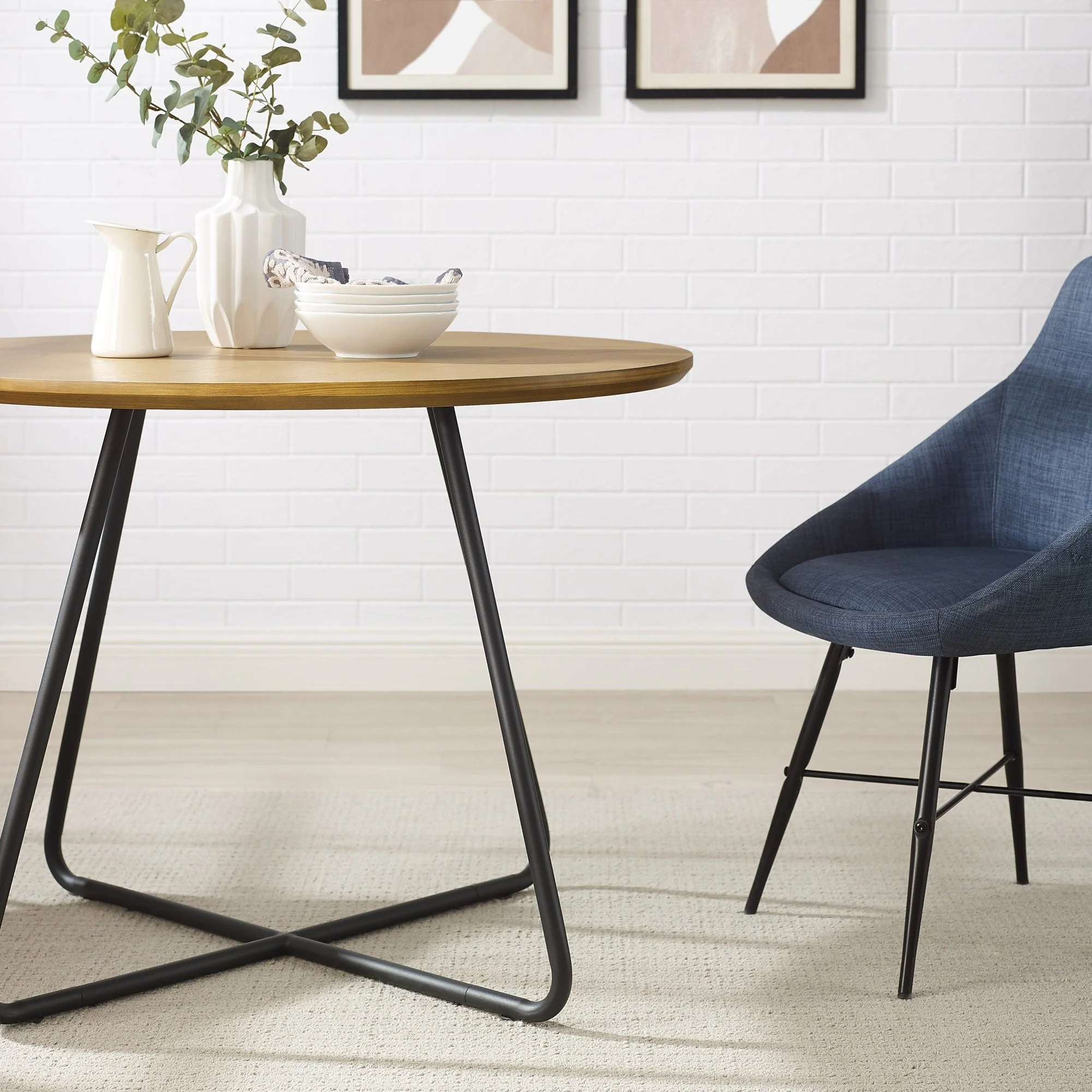 Alex 40 Modern Veneer and Metal Round Dining Table
