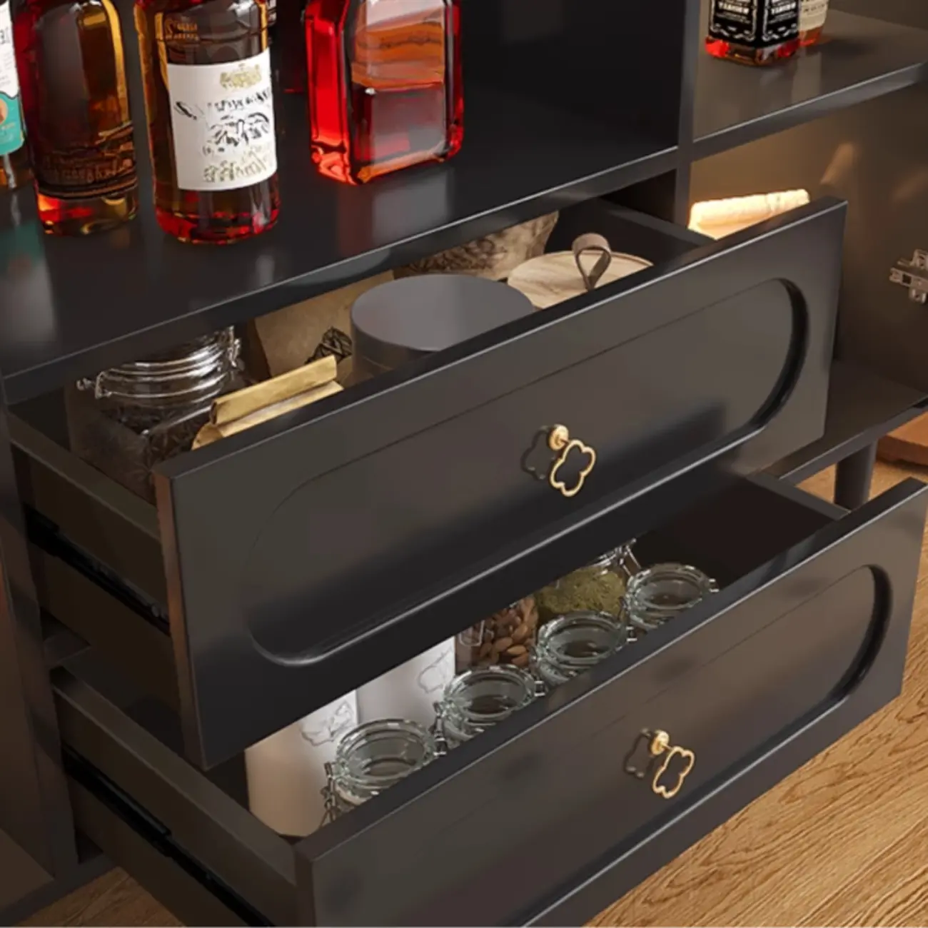 Modern Wooden 2-Drawer Open Shelving Buffet Cabinet