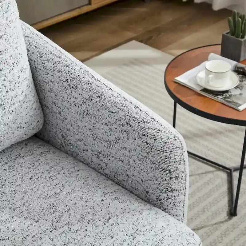 White+Black 31.5 Chenille Swivel Accent Chair with Solid Wood Frame