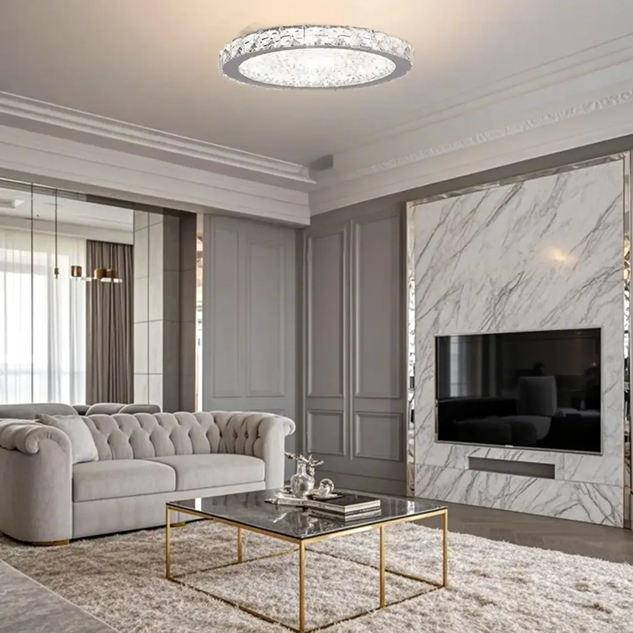 Small LED Flush Mount Ceiling Light with Crystal Shade