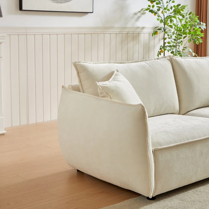 Linen 6-Seat Modular Sofa Set with 3+3 Seater Combo and Wooden Frame & 4 Pillows