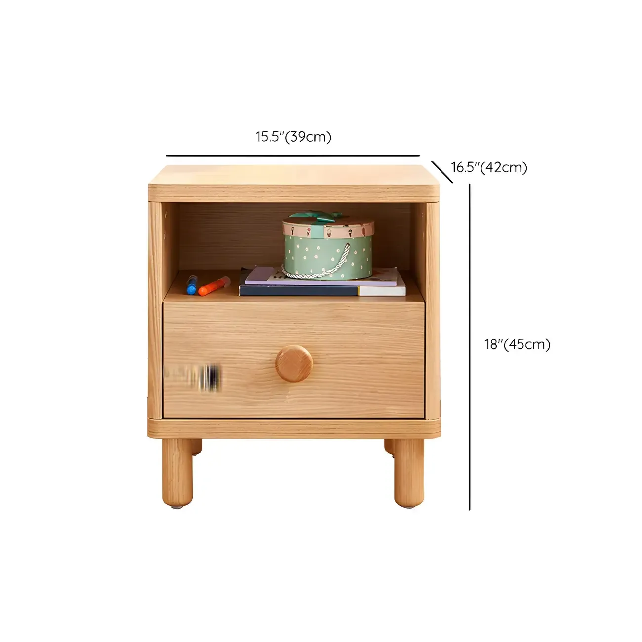 Childroom Solid Wood  2-Tier Small Nightstand with Legs
