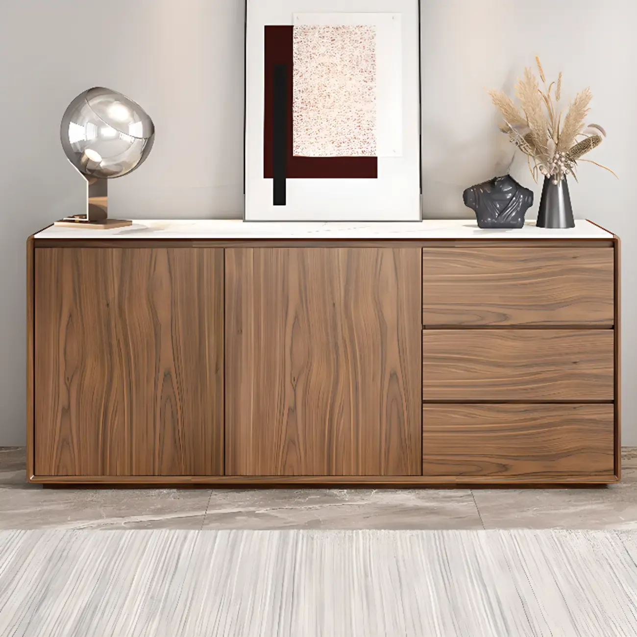 Wooden Accent Cabinet for with 3 Drawers & 2 Enclosed Doors