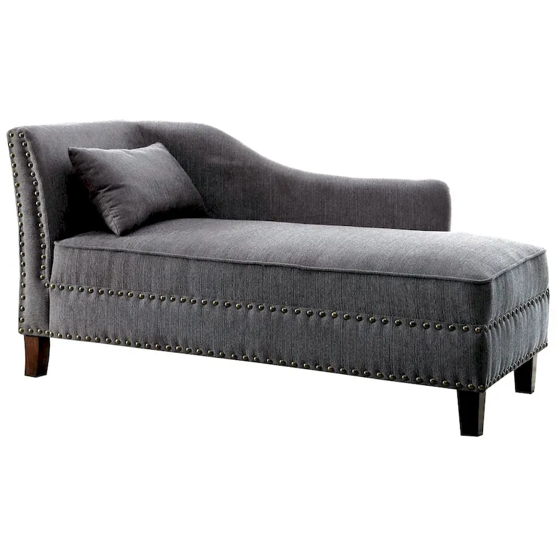 Sing Transitional Fabric Upholstered Nailhead Trim Chaise Lounge Chair by Furniture of America