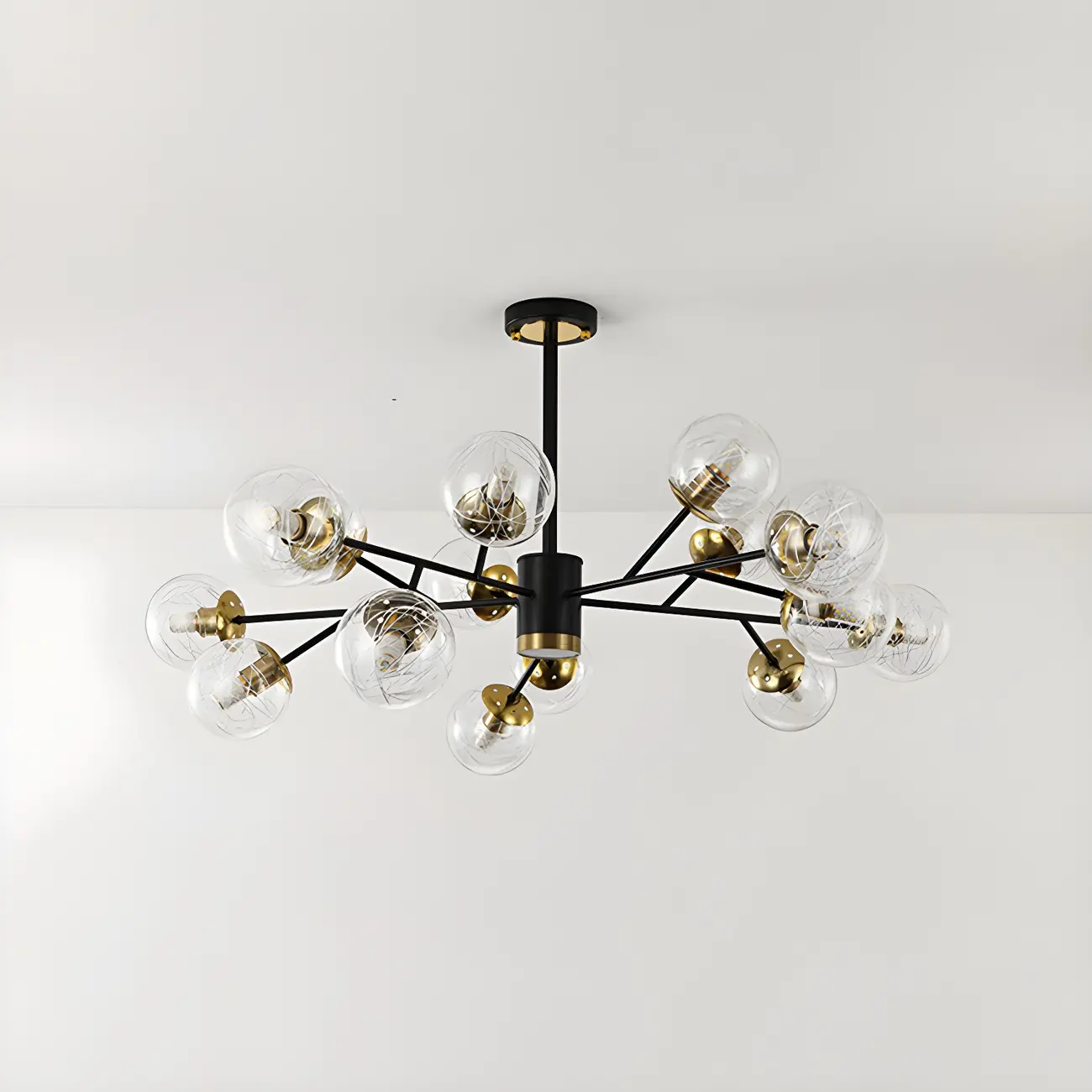 Mid-Century Modern Metal Clear Glass Sphere Sputnik Chandelier