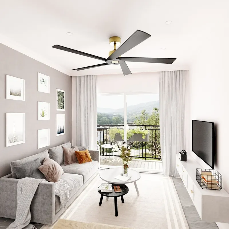 64-Inch Ceiling Fan with Wood Blades and Reversible 6-Speed Motor