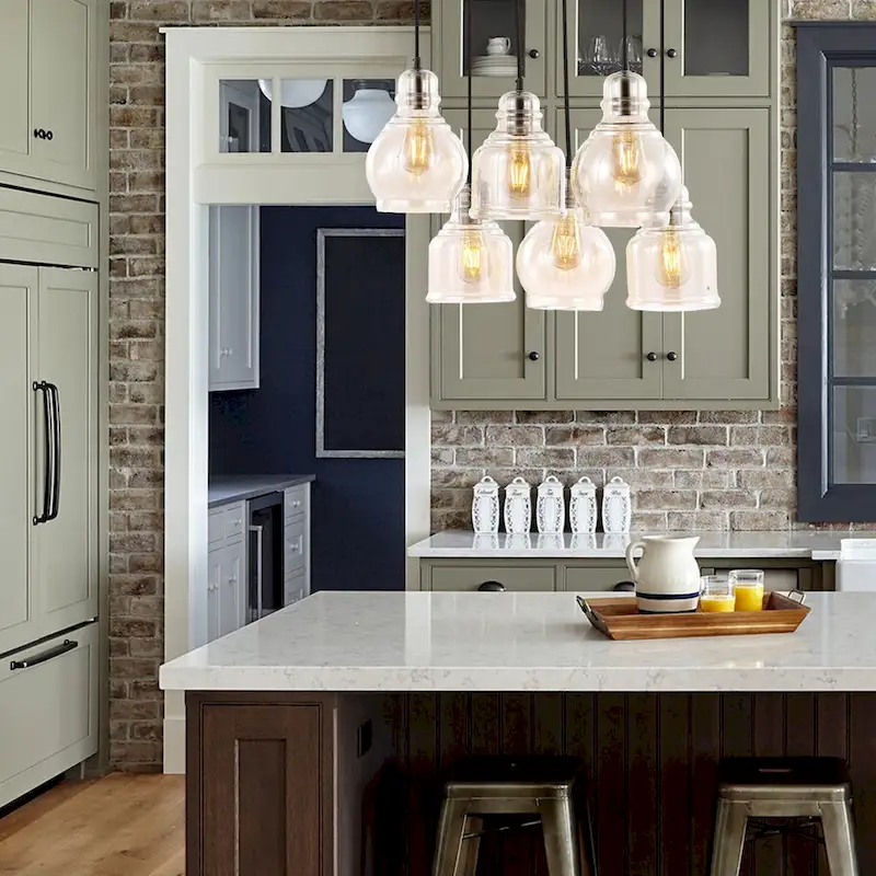 Cooper 18.88  6-Light Bohemian Farmhouse Iron/Glass Cluster LED Pendant, Nickel/Champagne by JONATHAN Y
