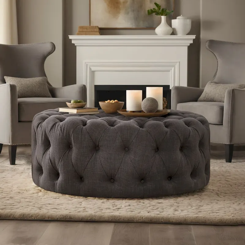 Gdansk Round Tufted Ottoman with Casters
