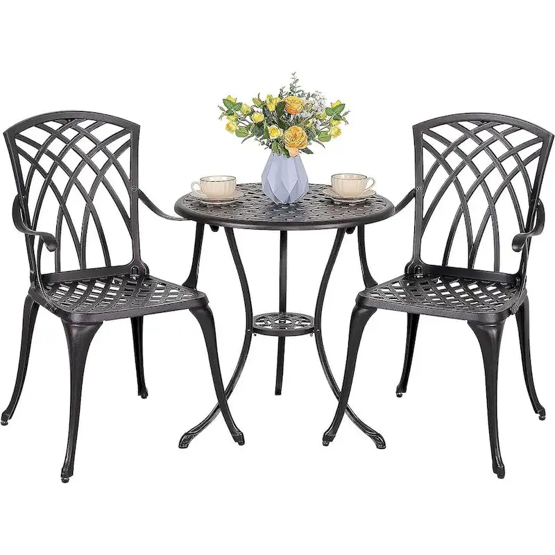 Patio Cast Aluminum Bistro Table and Chairs Set with