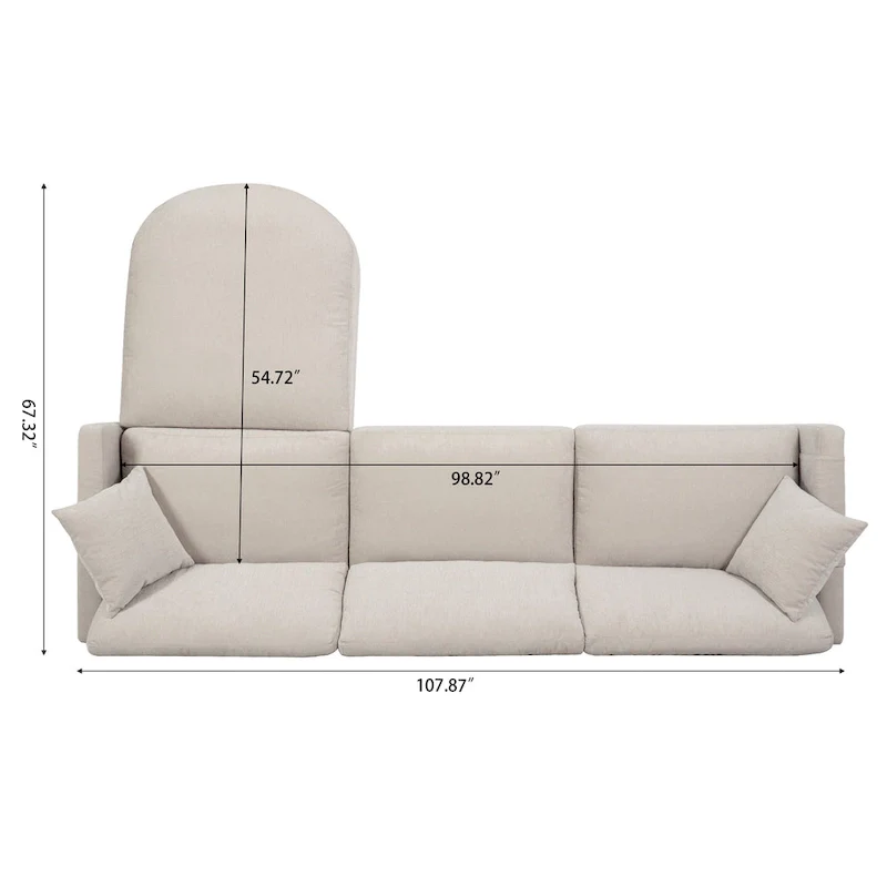 Beige 107.87 Spacious 4-Seater Sofa with Movable Ottoman
