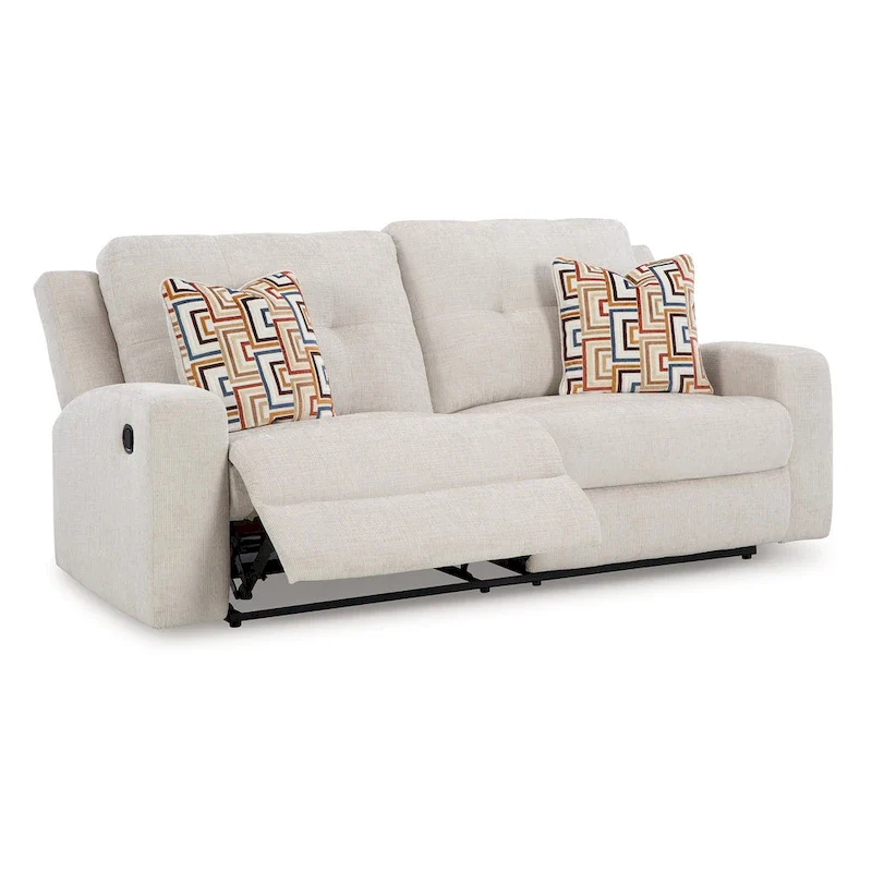 Genna Manual Reclining Sofa, Light Beige Polyester, 2 Pillows, 87 Inch
