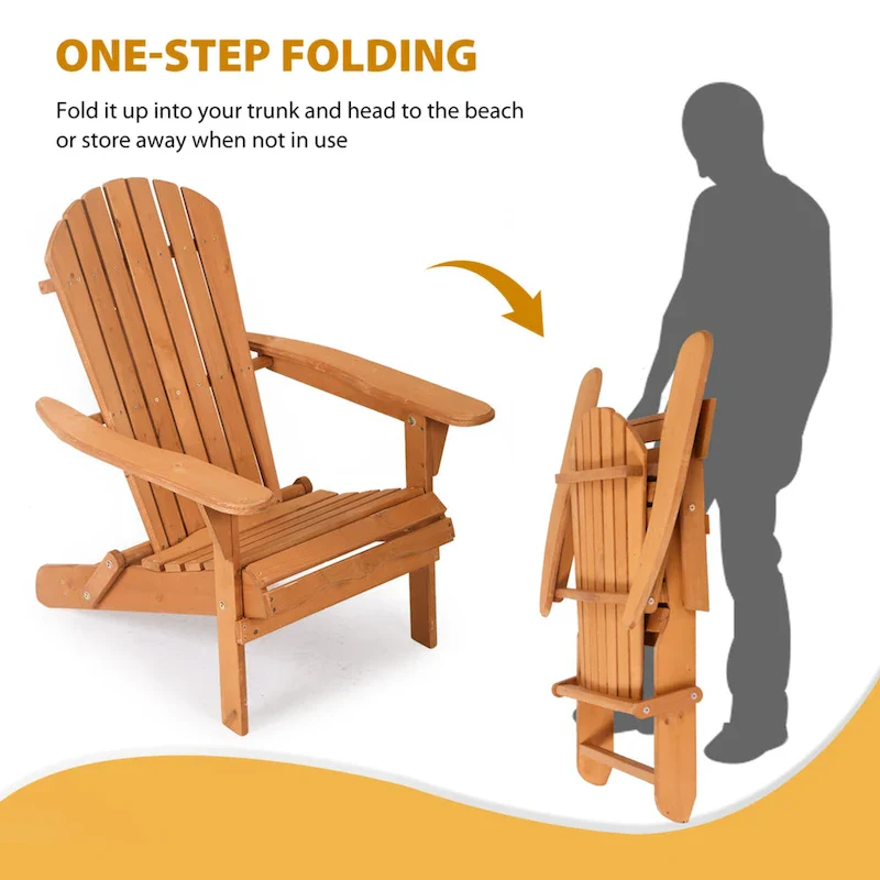 Wesley Natural Solid Wood Foldable Adirondack Chair With Slat Seat