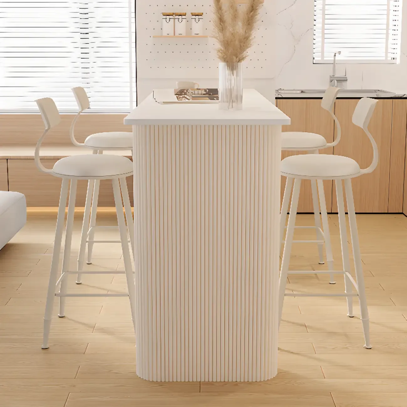 Modern White Stone Top Metal Double Pedestal Bar Tables
