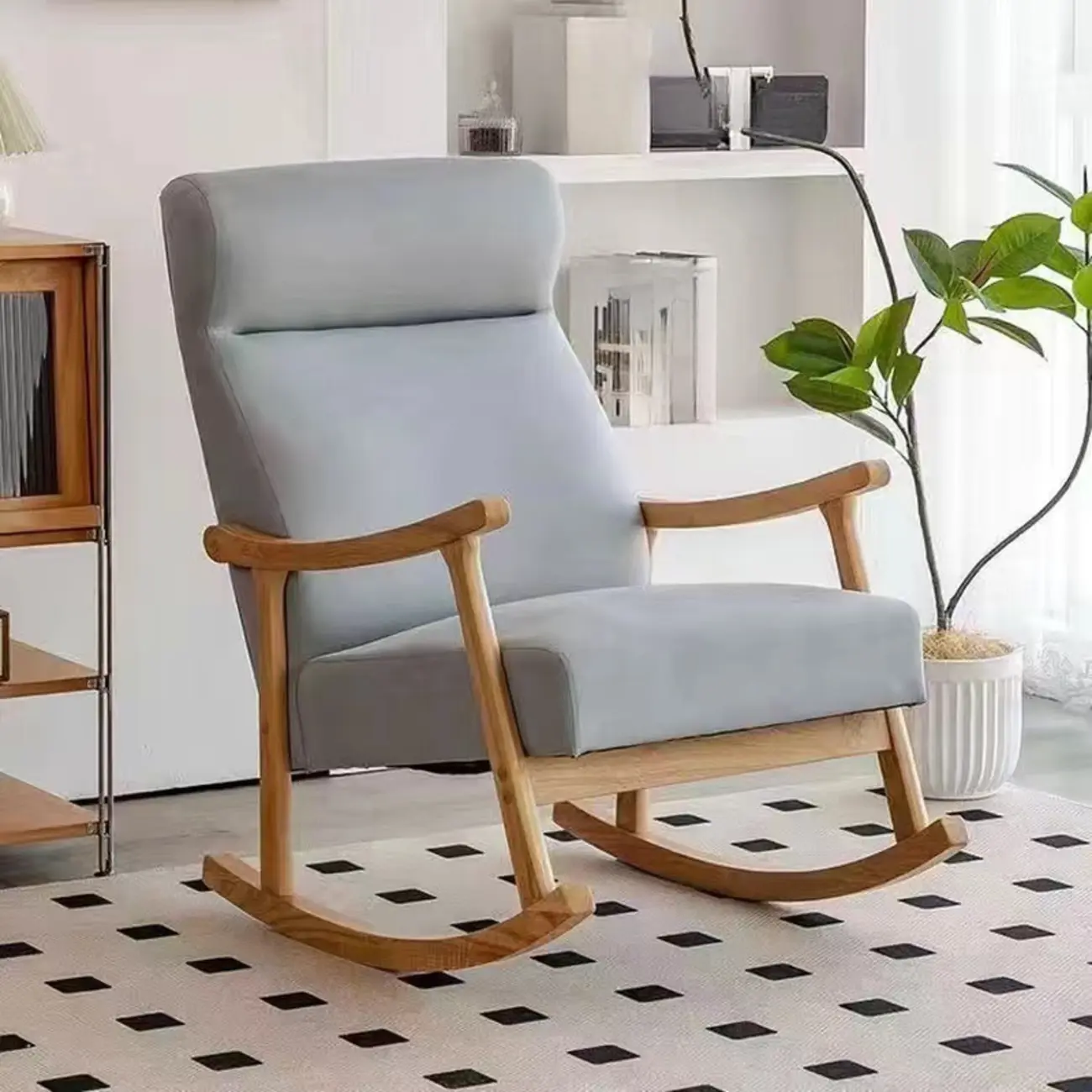 Modern Wood Upholstered Rocking Chair with Optional Ottoman