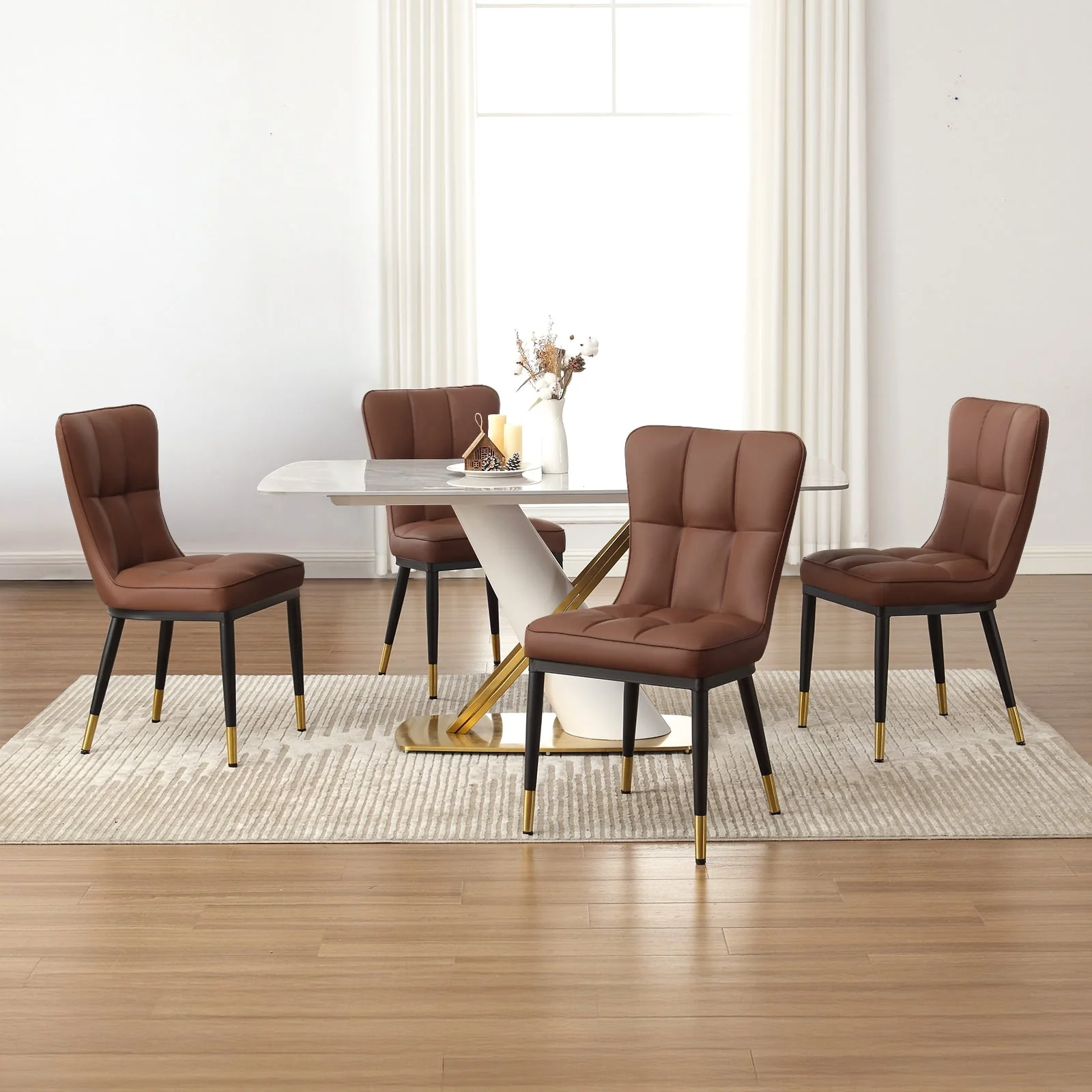 Faux Leather Upholstered Dining Chairs Set of 2/4