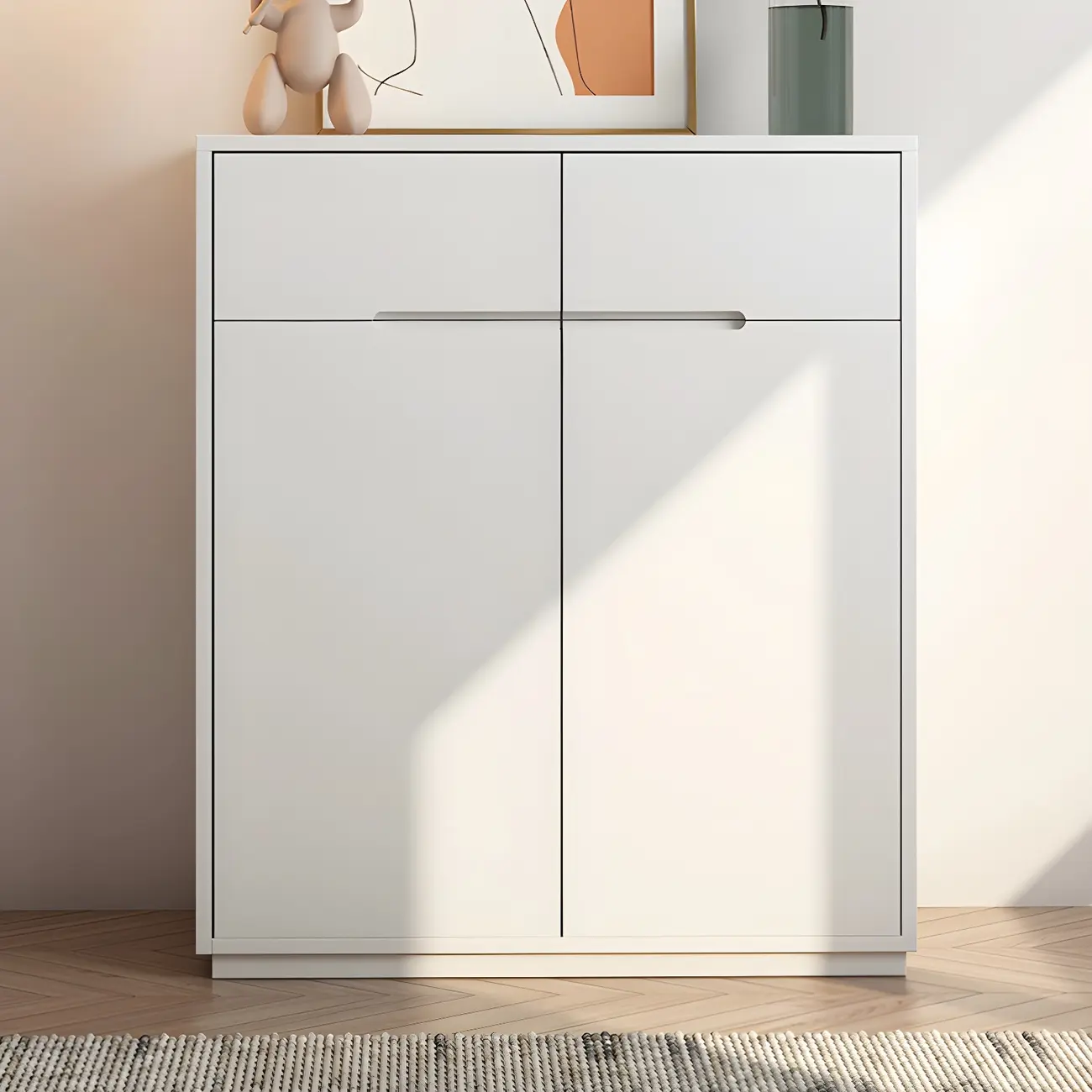 Trendy Large White Wood Hallway Shoe Cabinet