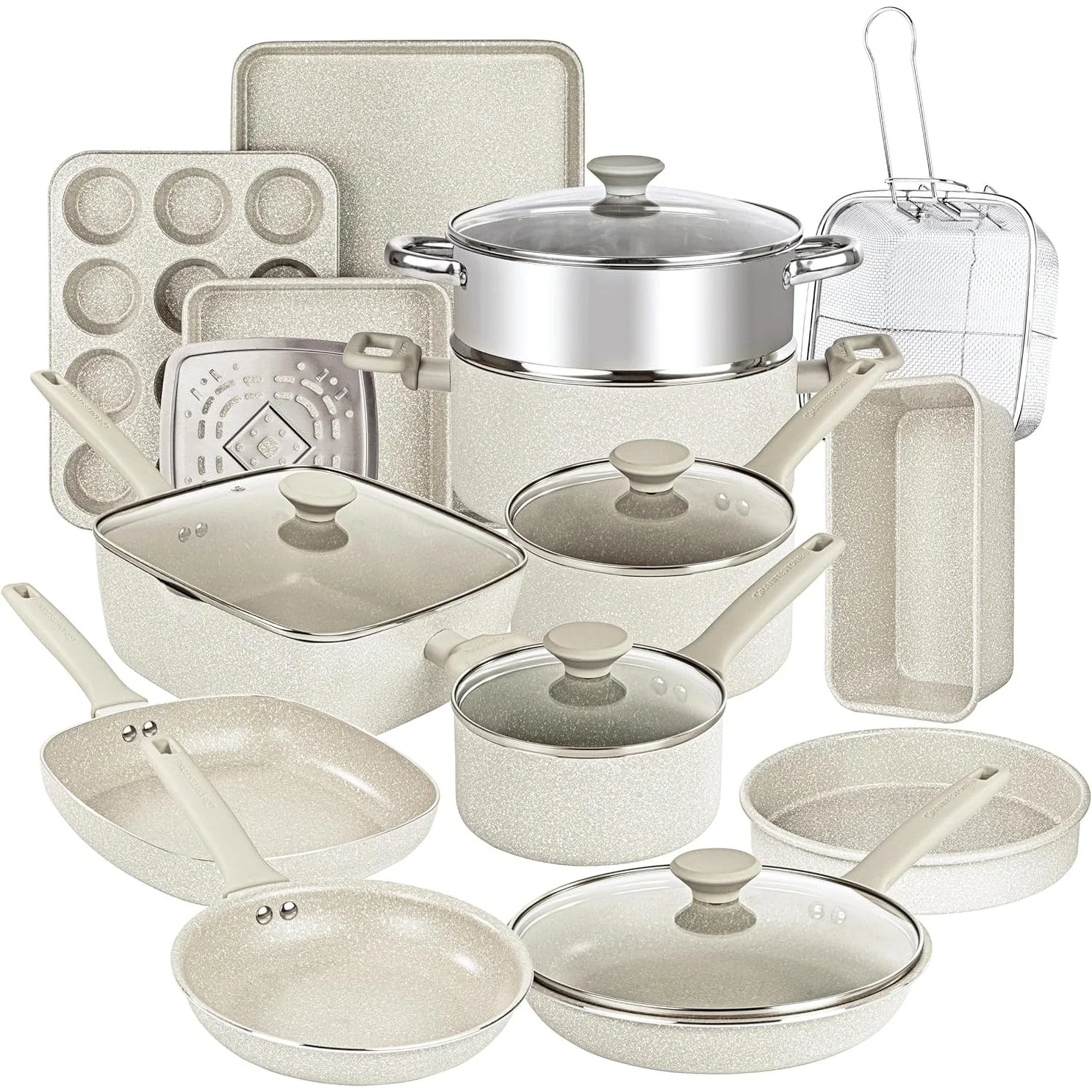 Granitestone Desert Cream 20 PC Nonstick Cookware and Bakeware Set