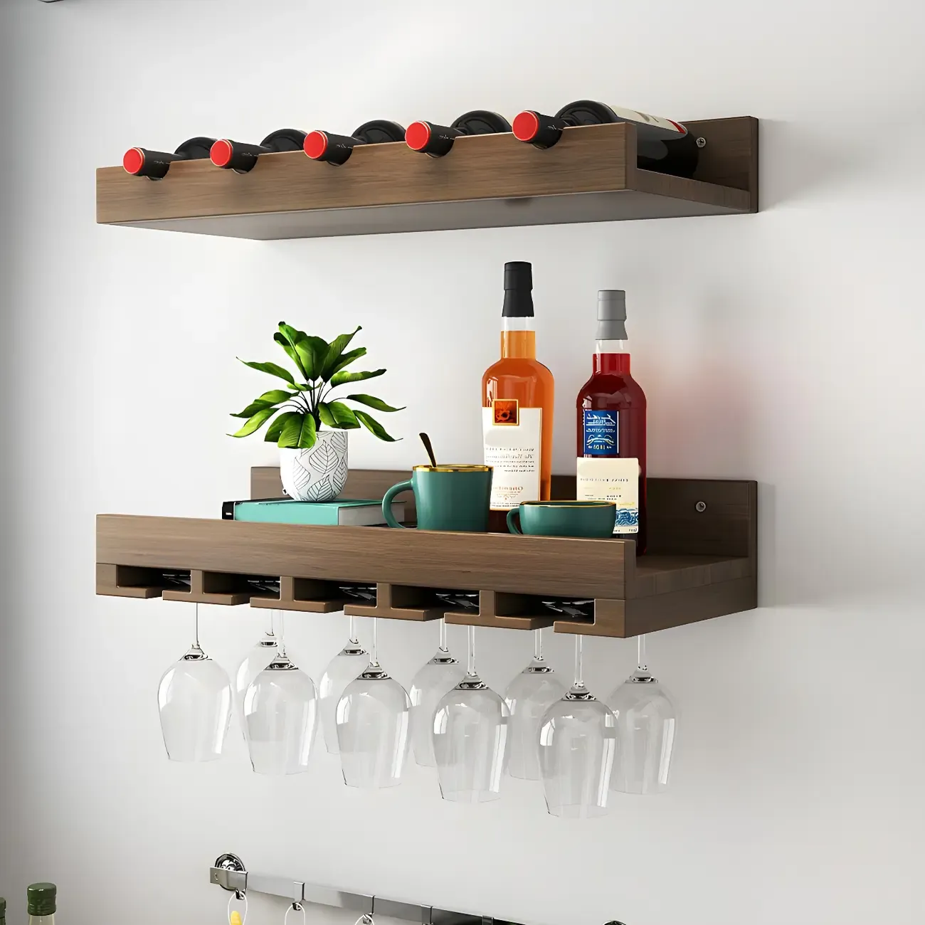 Industrial Wooden Wall Mounted Wine Rack