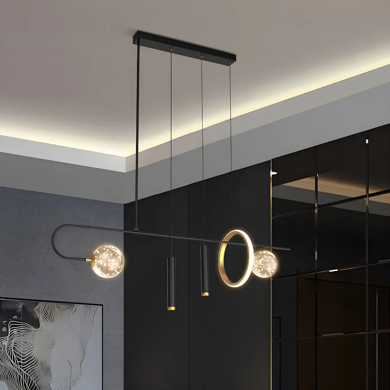 Modern Black LED Linear Kitchen Island Chandelier