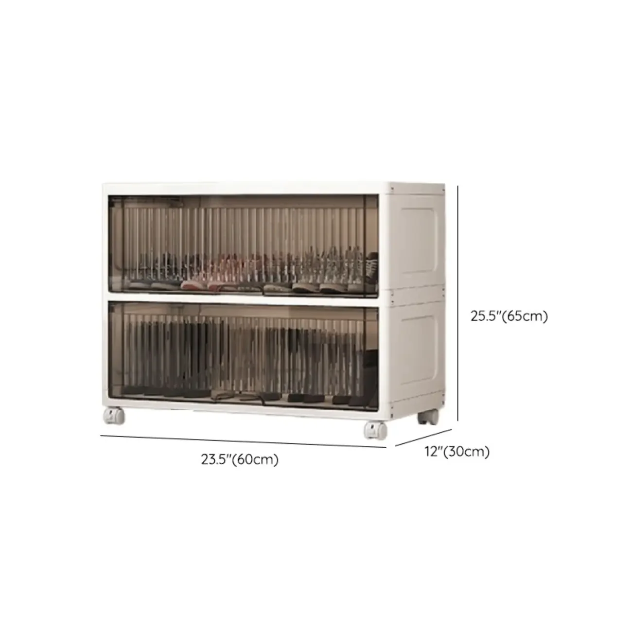 Hallway White Plastic Drop-Front Shoe Cabinet with Casters