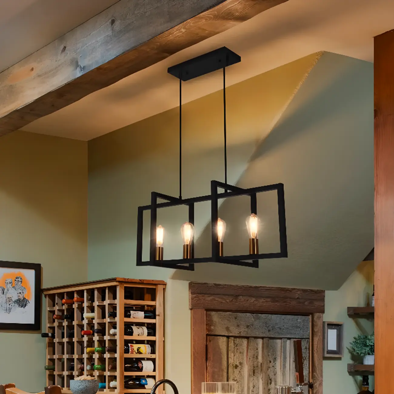 Industrial Black Metal Rectangle Kitchen Island Light