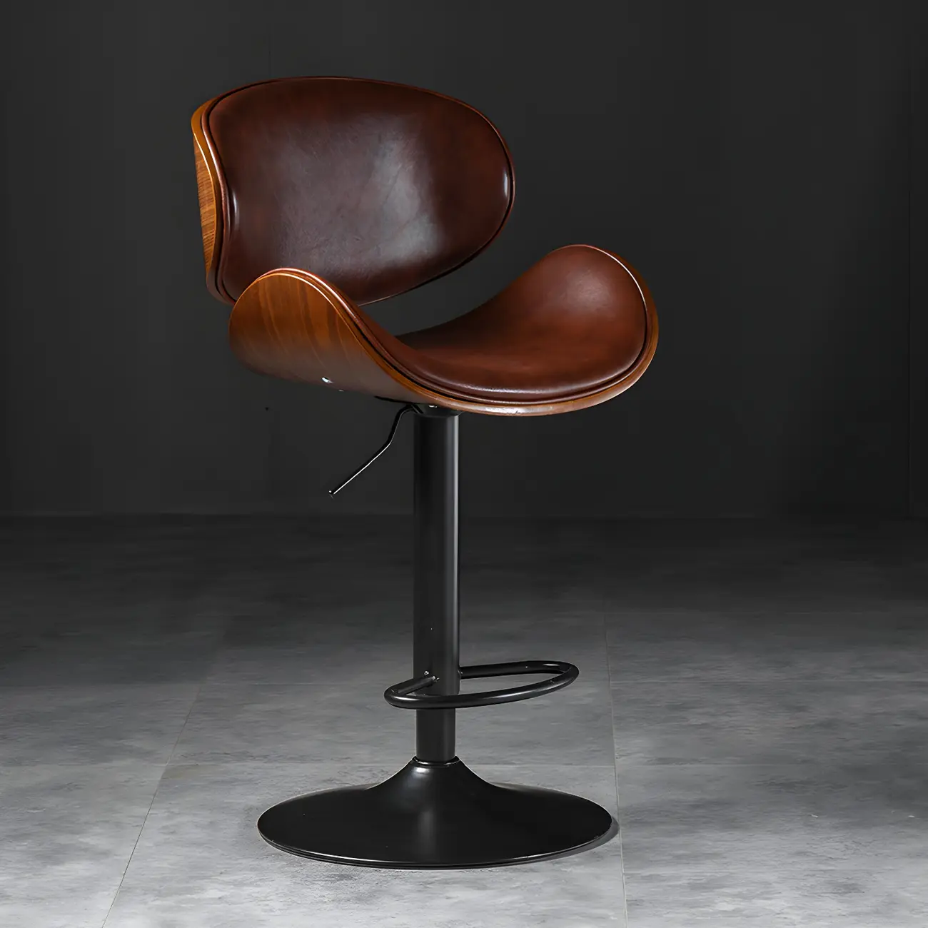 Modern Adjustable Leather Swivel Bar Stools with Backs