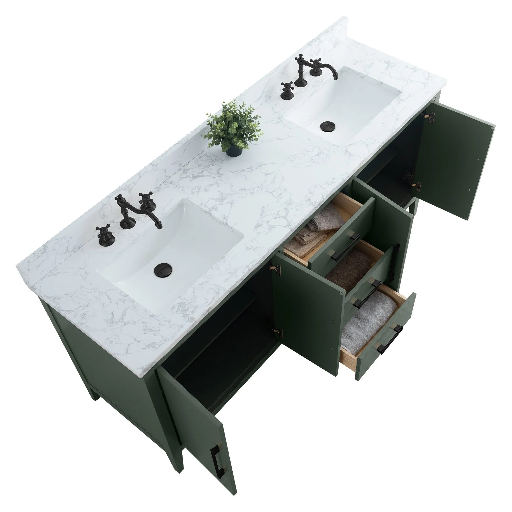 Vanity Art 72 Double Sink Bathroom Vanity Cabinet with Engineered Marble Top