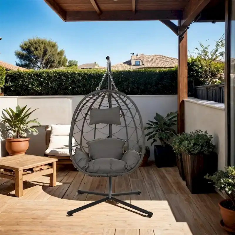 Egg Chair with Stand,Swing Chair,Patio Wicker Hanging Basket Chair