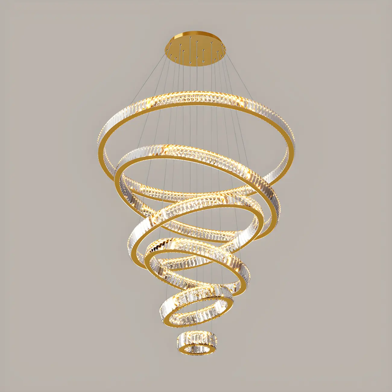 Gold Spiral Ring Crystal Tier Chandelier Modern Remote LED