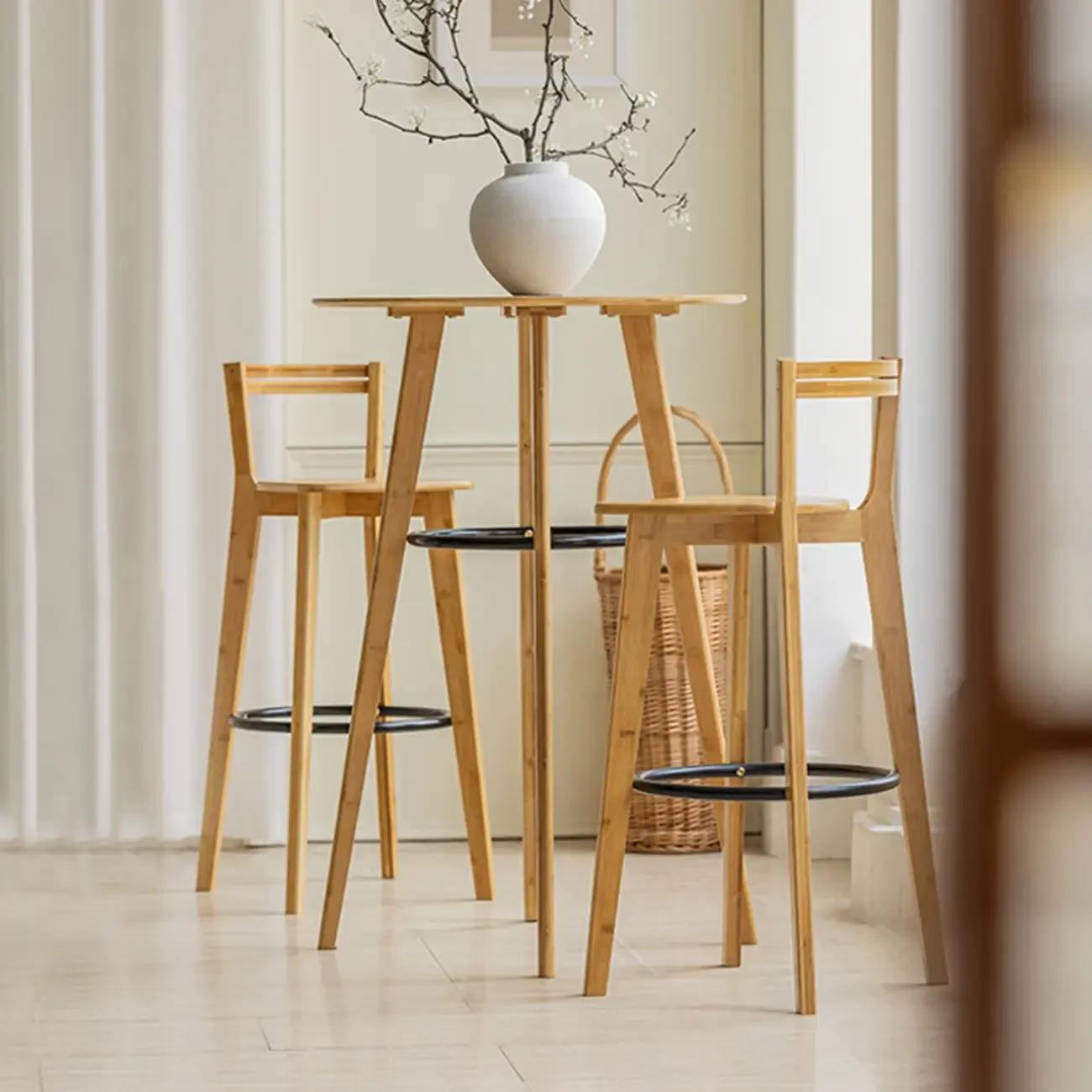 Modern Fixed Top Bamboo Orbicular Bar Tables