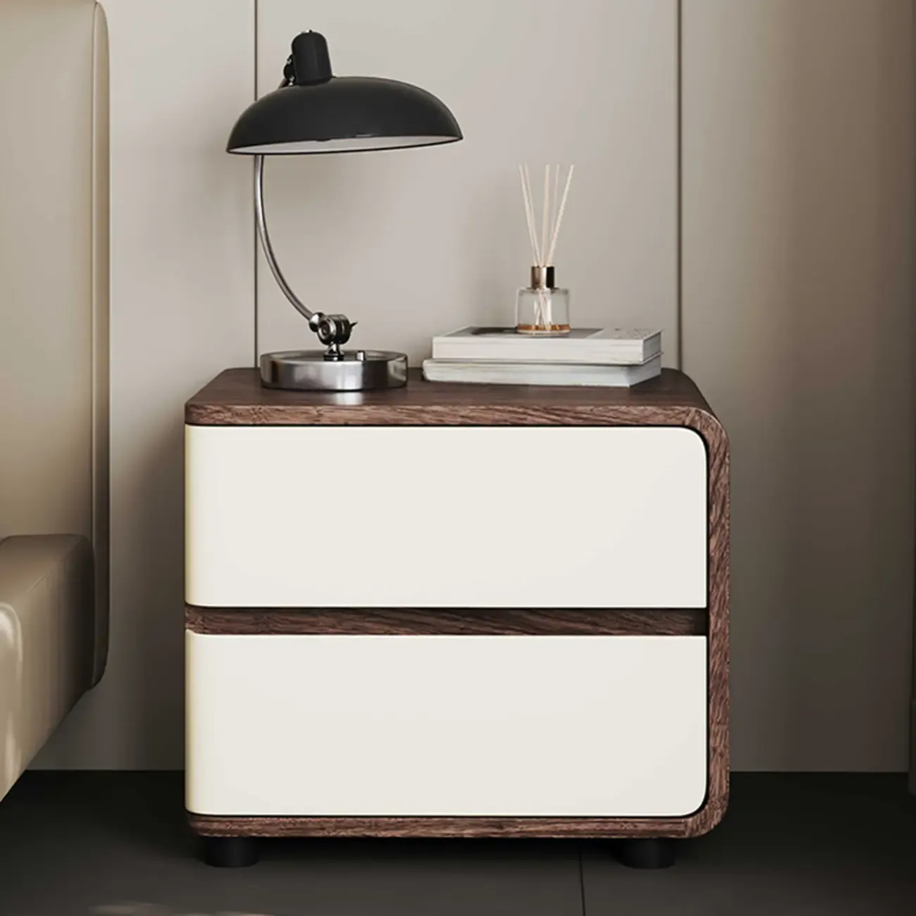 Modern Narrow Wooden Nightstand with 2 Drawers