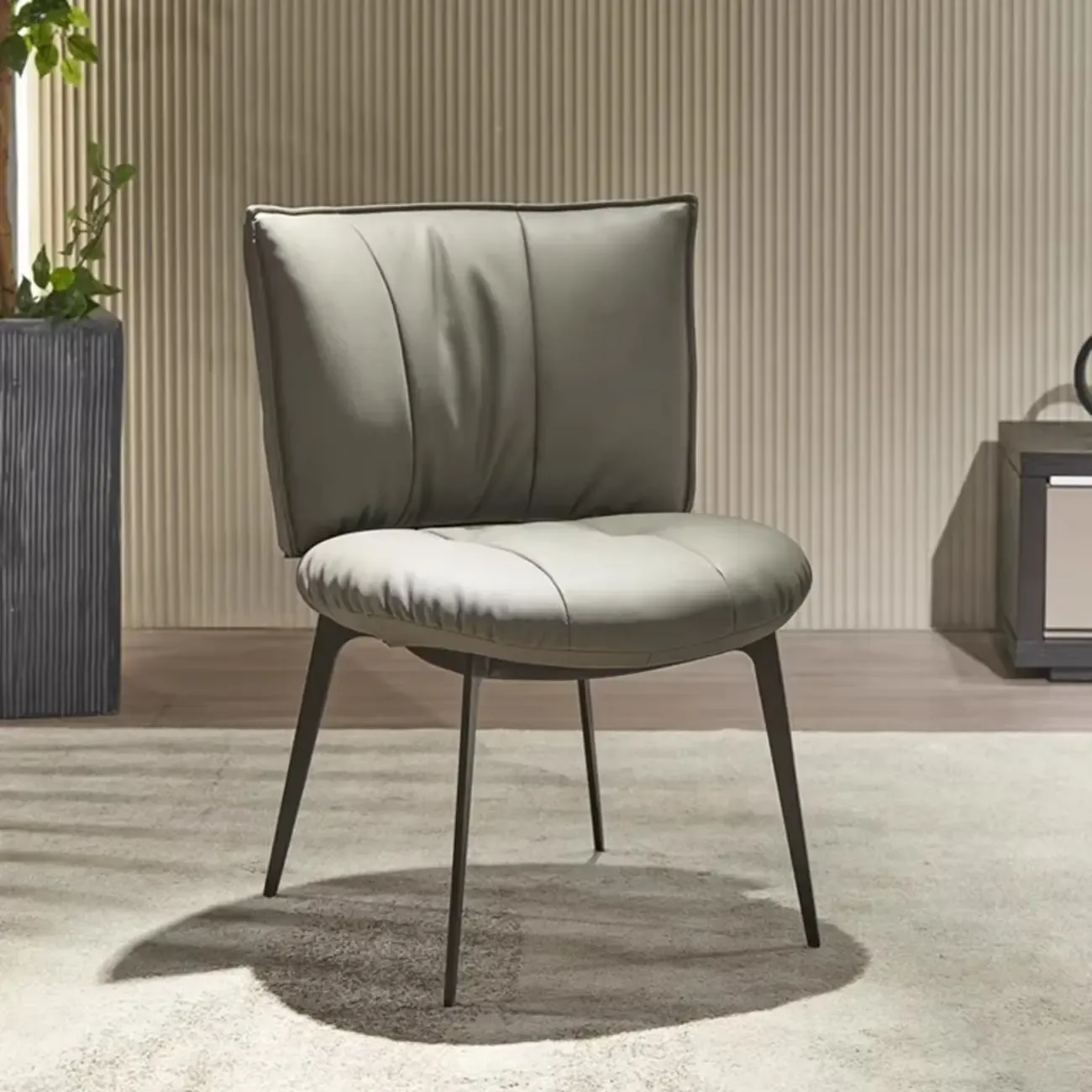 Modern Leather Low Back Dining Chair with Metal Legs
