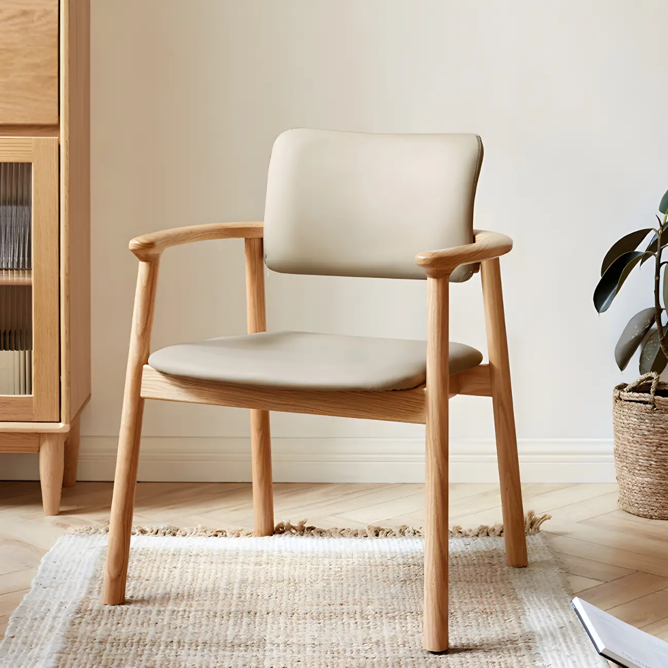 Modern Upholstered Rubberwood Arm Dining Chair Set of 2