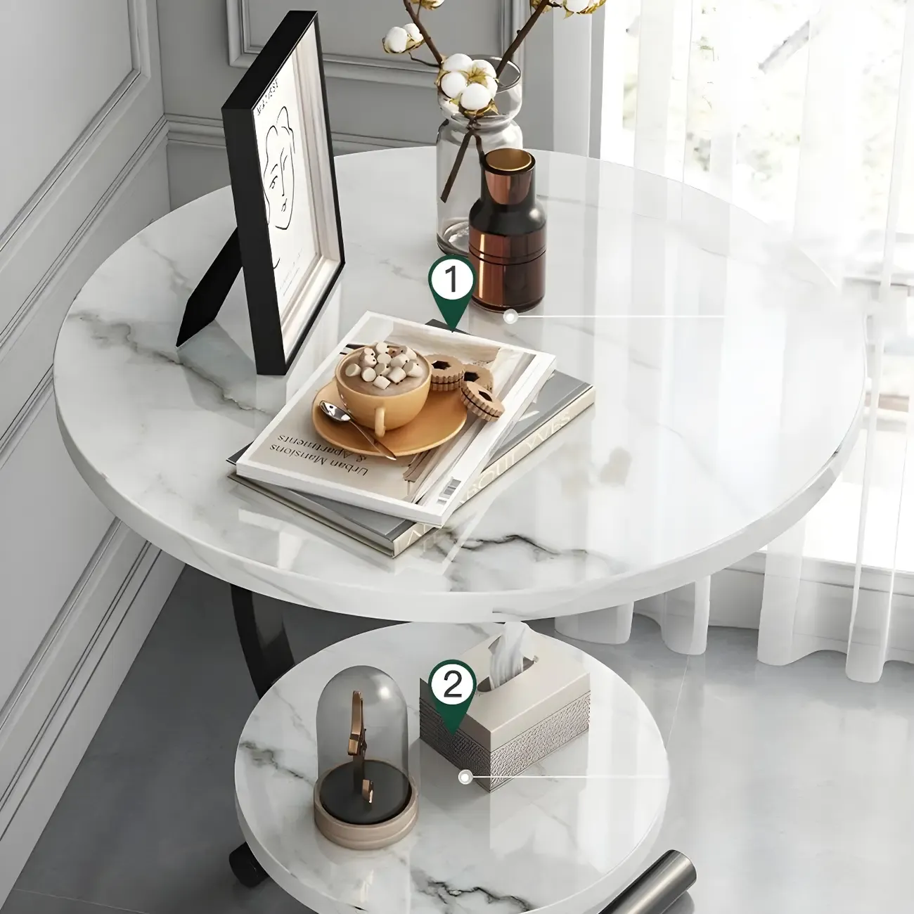 Modern Metal Frame Elegant Round Double Layer Nightstands