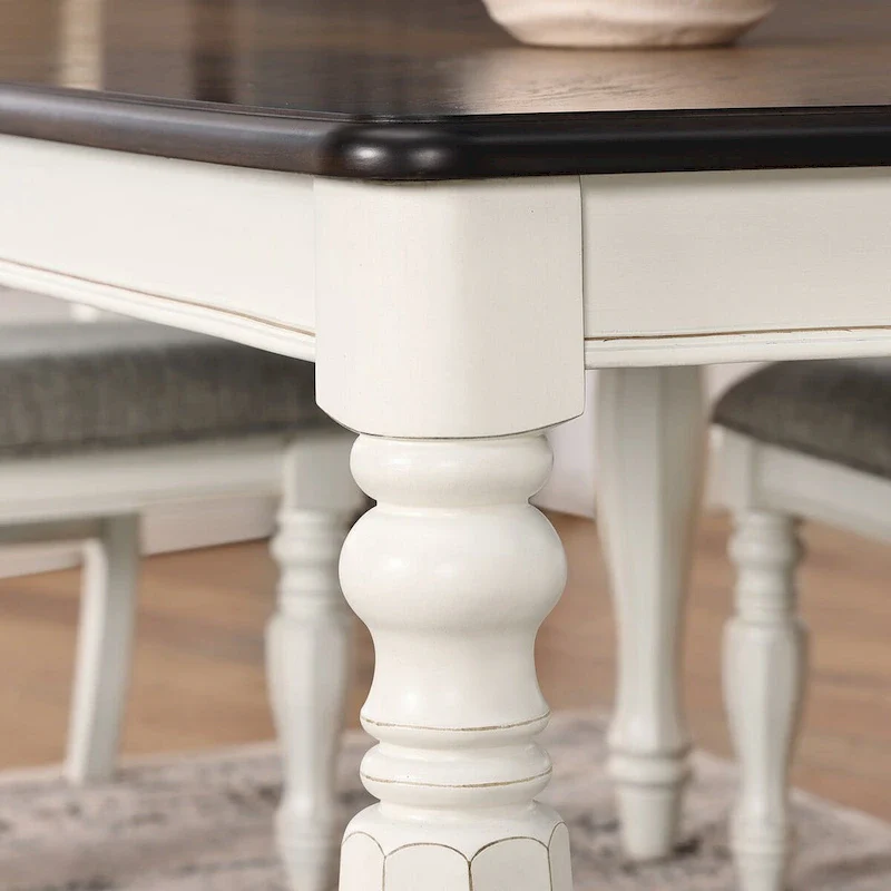 Roundhill Furniture Belleza French Country Dining Table, Antique White and Weathered Oak Finish