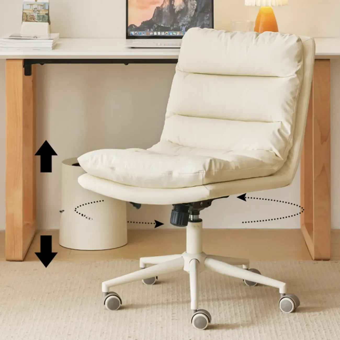 Casual Beige Leather Adjustable Office Chair