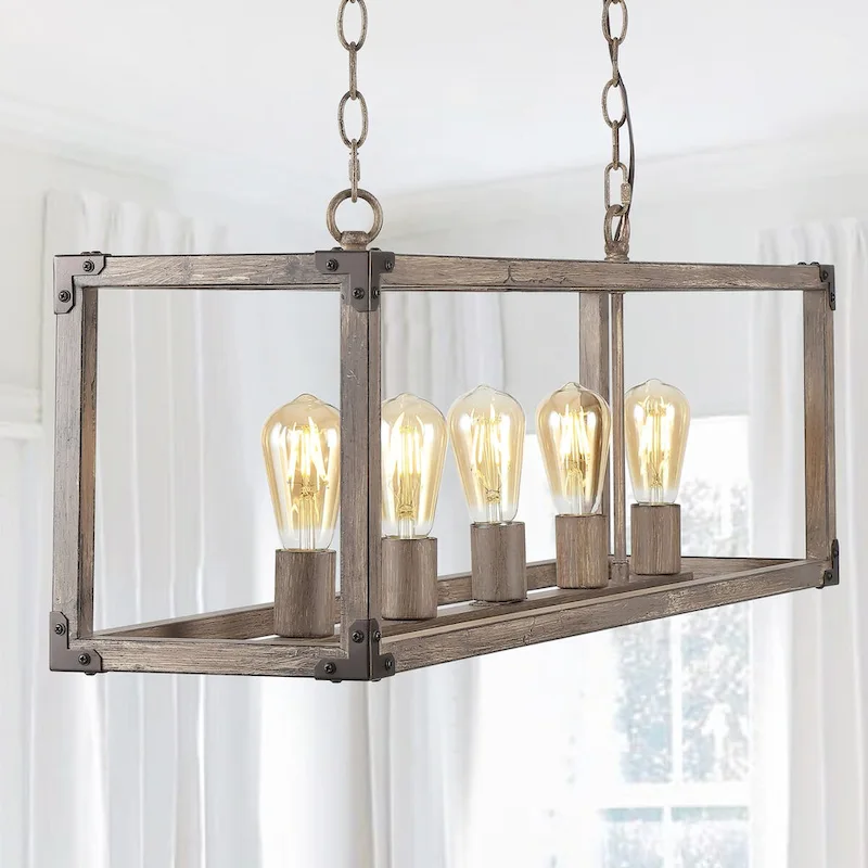 Zeniba 36  5-Light Linear Adjustable Iron Rustic Farmhouse LED Pendant, Brown by JONATHAN Y