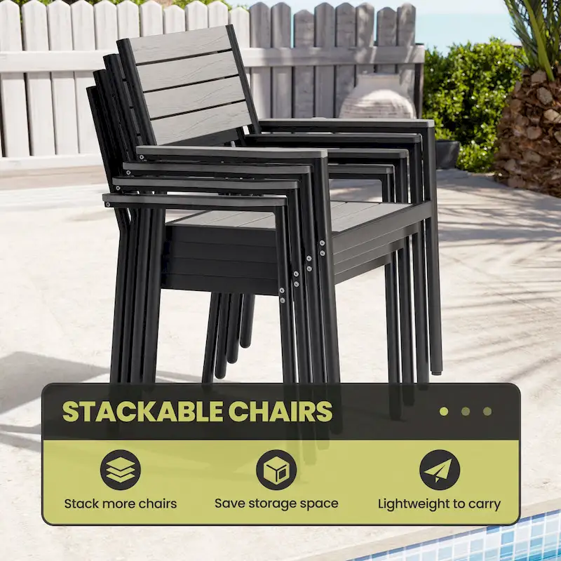 7-Piece Patio Dining Set Aluminum Dining Table with Umbrella Hole and Stackable Chairs