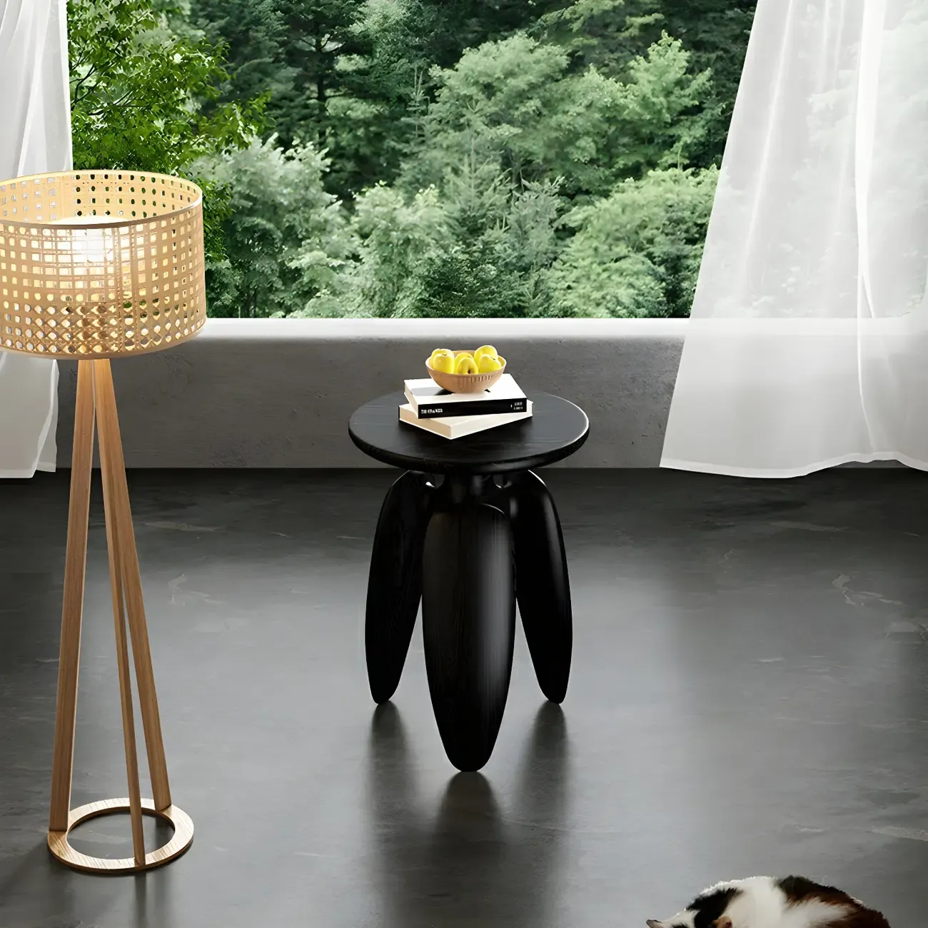 Natural Ash Wood Round Living Room Side Table Three Legs