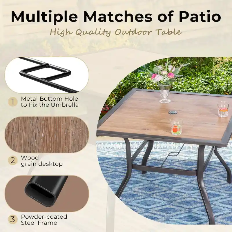 5-Pieces Patio Dining Set, Including 1 Steel Frame Table with Umbrella Hole and 4 C spring Patio Chair