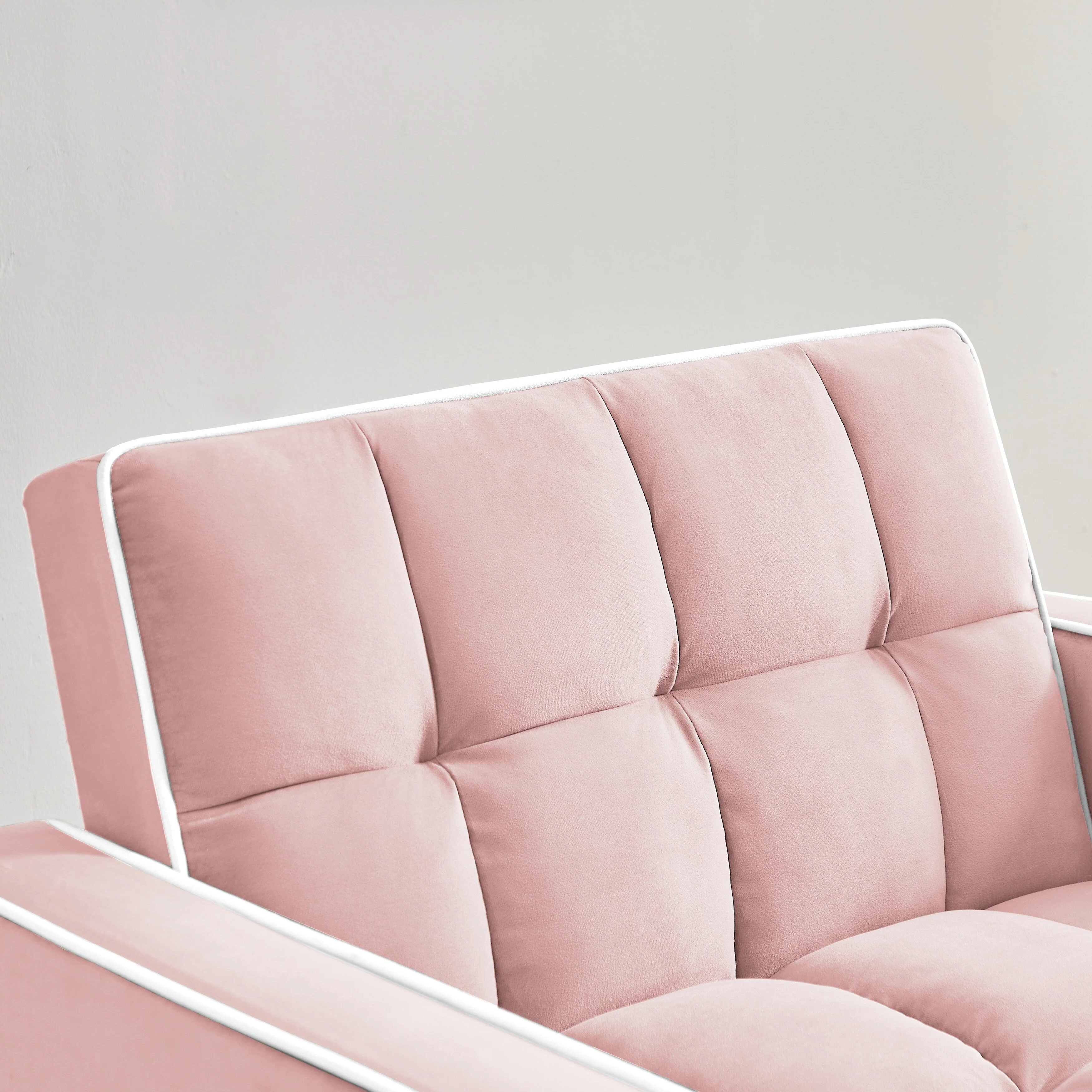 Pink Velvet Single Sofa Bed with Adjustable Back