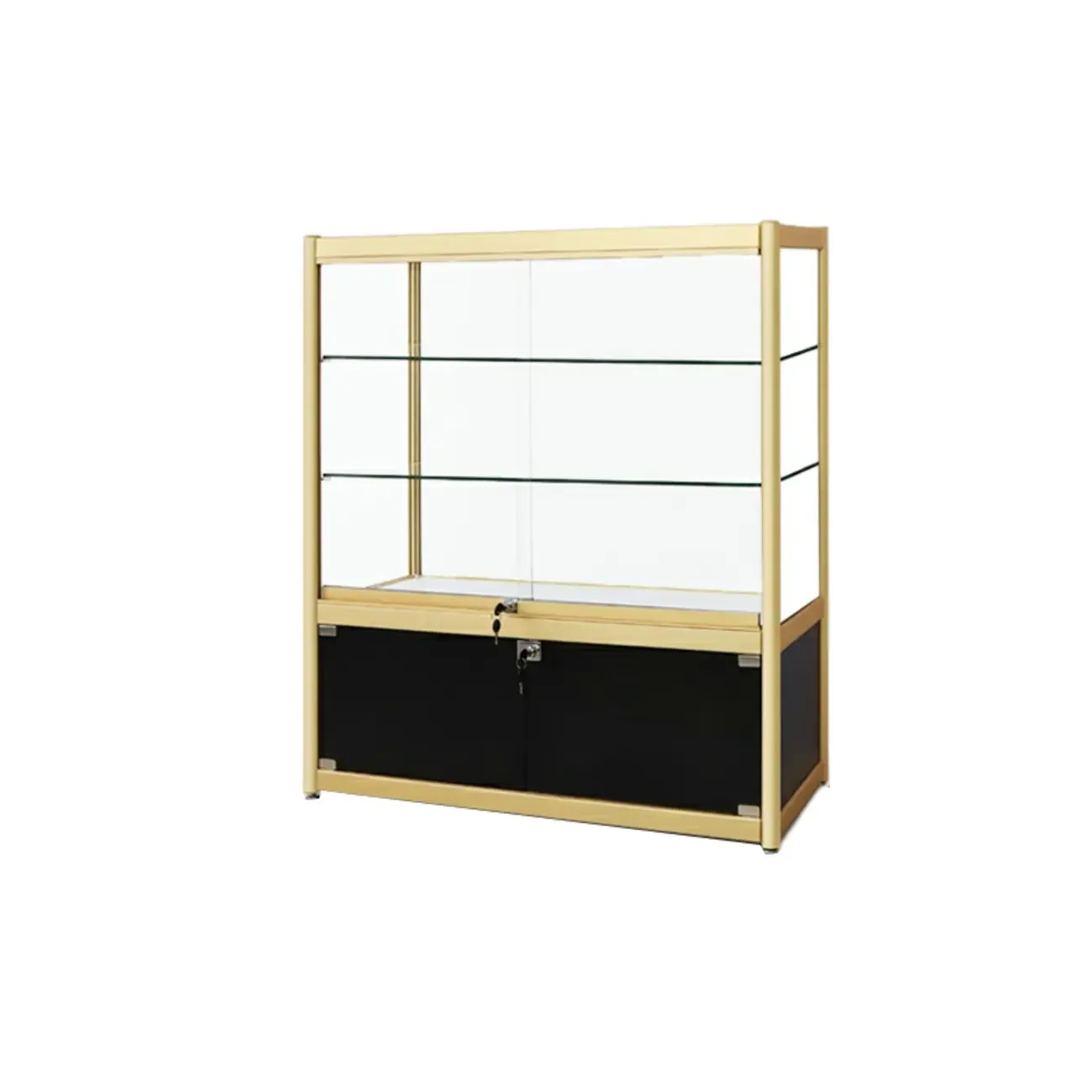 Gold Rectangular Metal Frame Glass Curio Cabinet